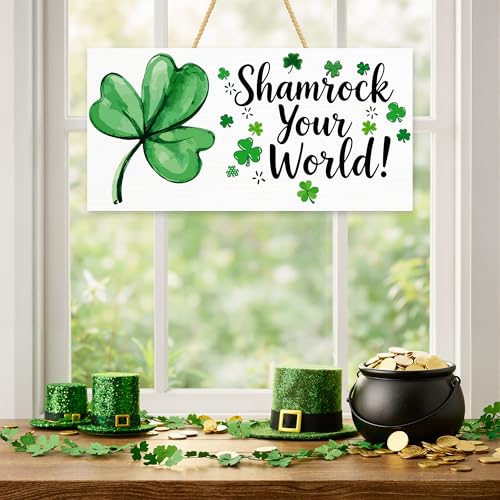 Image of OHOME St Patricks Day Decorations - Hanging Wooden Sign for Wall Home Door Birthday | Shamrock Decorations Wood Wreaths Irish St Patty's Day Accessories Party Favors - St. Patrick's Day Decor