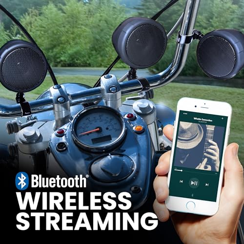 Image of BOSS Audio Systems MCBK475BA 3 Inch Motorcycle Speakers - Built-in Amplifier, Bluetooth (stream right from your phone), Weatherproof, Volume Control, ATV UTV Compatible