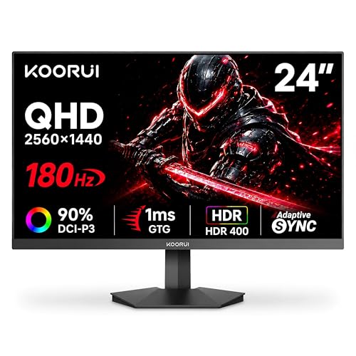 Image of KOORUI 24 inch Gaming Monitor,180Hz 1ms Fast IPS Monitor, 1440P HDR400 Display, 90% DCI-P3 Color Gamut, Adaptive Sync, Slim Frame, VESA Mountable, HDMI 2.0, DP 1.4, G2421V