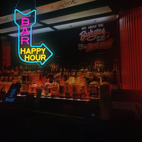 Image of Bar Happy Hour Neon Sign for Wall Decor, Bar Open LED Neon Signs Lights for Cafe Business Walls Window Shop Hotel,Restaurant Retail Store Party Pub Decoration and Shop Decoration Gift