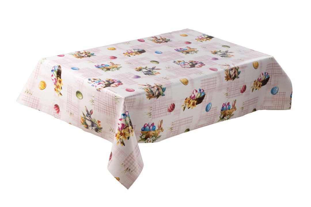 laro Wachstuch-Tischdecke Abwaschbar Wachstischdecke PVC Plastik-Tischdecken Eckig Meterware Abwischbar, Muster:Osterhase Rosa, Größe:140x500