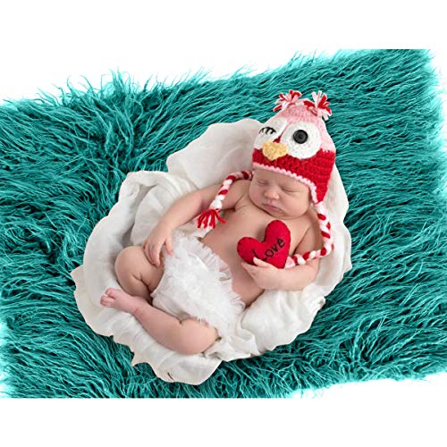 Image of Baby Photography Props Fluffy Blanket + Ripple Wrap Set Newborn Photography Wrap Mat - Dark Green