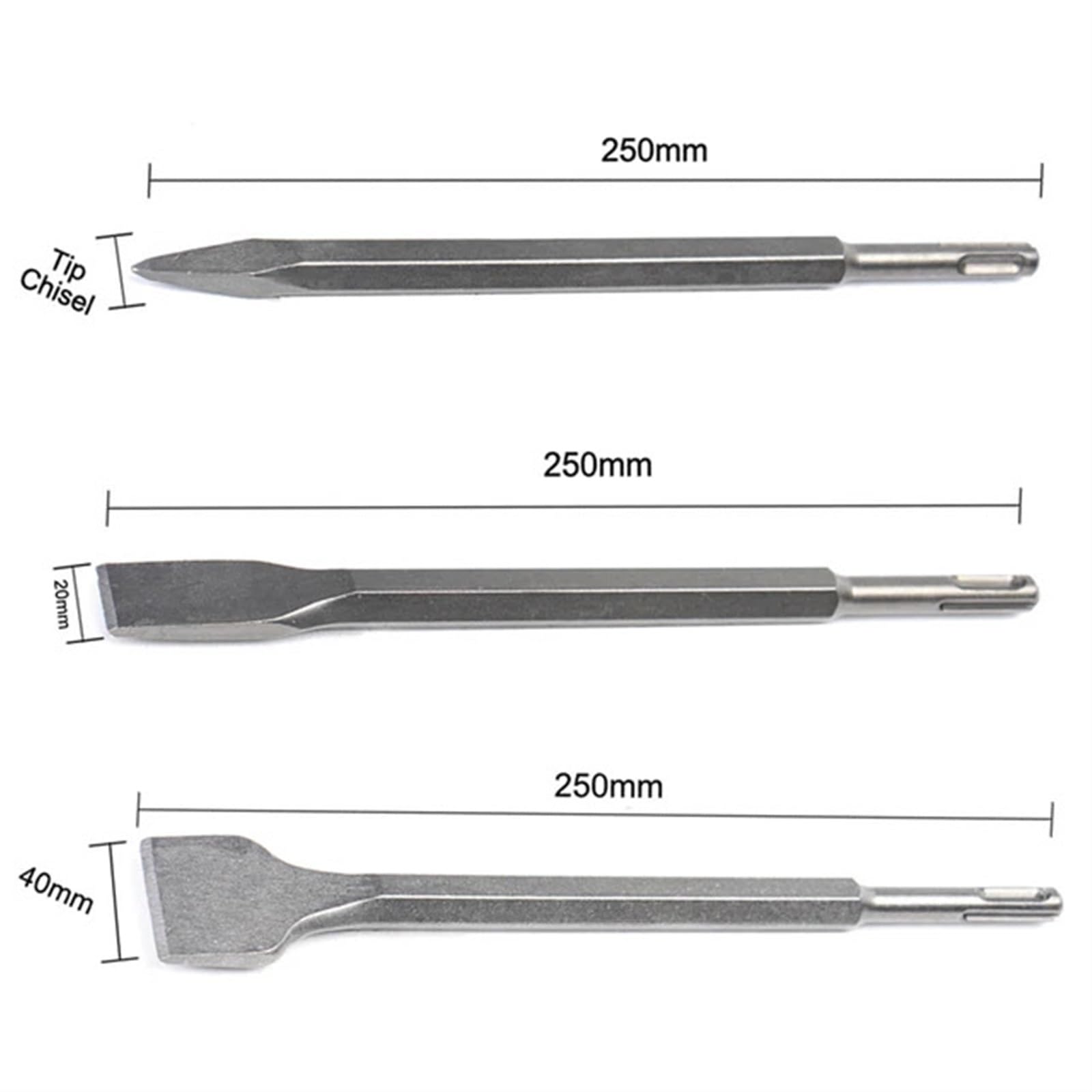 Set di Scalpelli 3 Pezzi Punta a scalpello Piatta Punta a scalpello Martello a percussione Punta for Muro in Cemento Utensile Manuale for scalpello Martello(1 20 40)