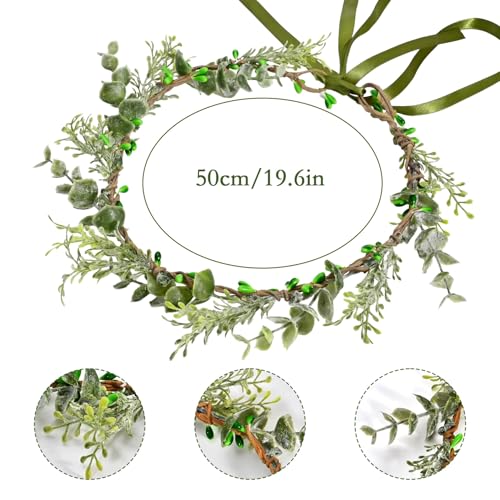 image for Vividsun Bridal Green Leaf flower Crown Eucalyptus Floral Headband Wed