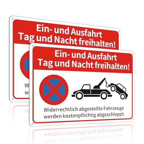 2 Stück Einfahrt Freihalten Schilder,30x20cm Reflektierende Aluminiumplatte - Warnschild mit Abschlepphinweis, Ausfahrt freihalten Schild,Wetterfest & Rostfrei,Für Einfahrten, Höfe und Gewerbe