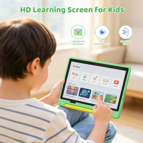Image of Gleeso Android 16 Kids Tablet, 24GB RAM 64GB ROM Tablet for Kids Toddler Children, 6000mAh Battery, Parental Control, Kids Mode, GMS Certified, 10 Inch Kids Tablet with Case, Dual Camera, Gift, Green