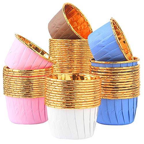 FEIXIA Tazas de Aluminio para Hornear, 200 Tazas de Aluminio Desechables para Hornear para Muffins y Cupcakes, moldes para pastelería, pequeños moldes para Muffins, Mini moldes para Muffins Cover