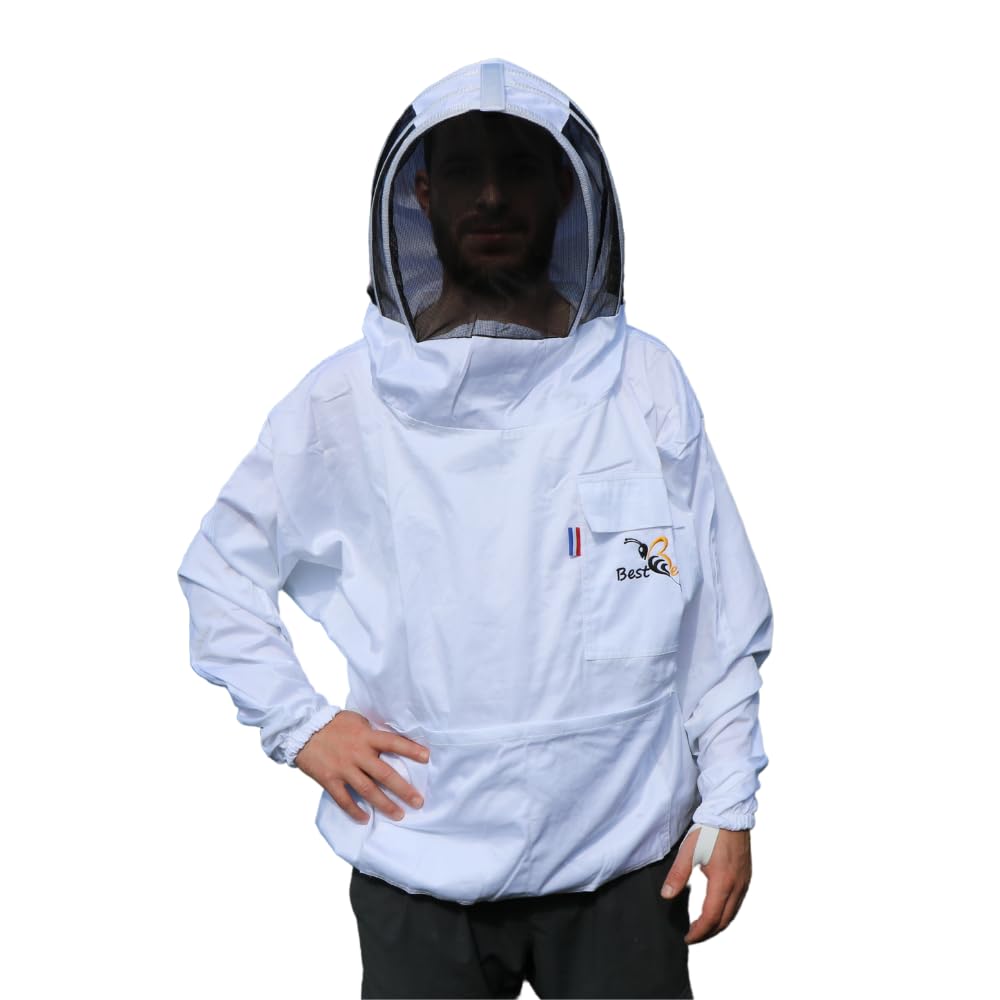Best Bee varosa Apicoltore in tessuto spesso e cotone di alta qualità da infilare, cappuccio cofortable e fisso, tasche per attrezzi - giacca apicoltura anti vespe e api da infilare (L)