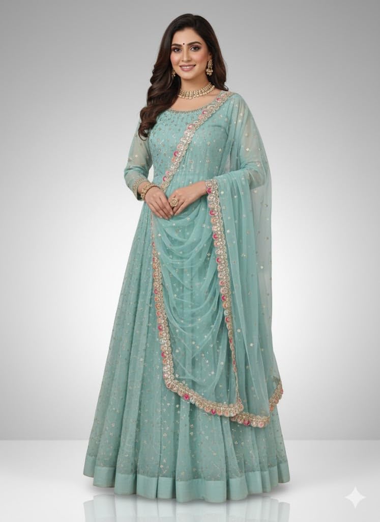 prathna creation Embellished Dupatta with Colorful Scalloped Border, Light Blue, Sequin Work-picture-47