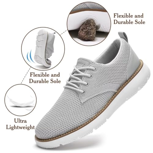 Image of Men's Breathable Mesh Comfortable Business Casual Shoes with Sneakers Design for Long Standing, Office Work, Formal Occasions & Walking Grey