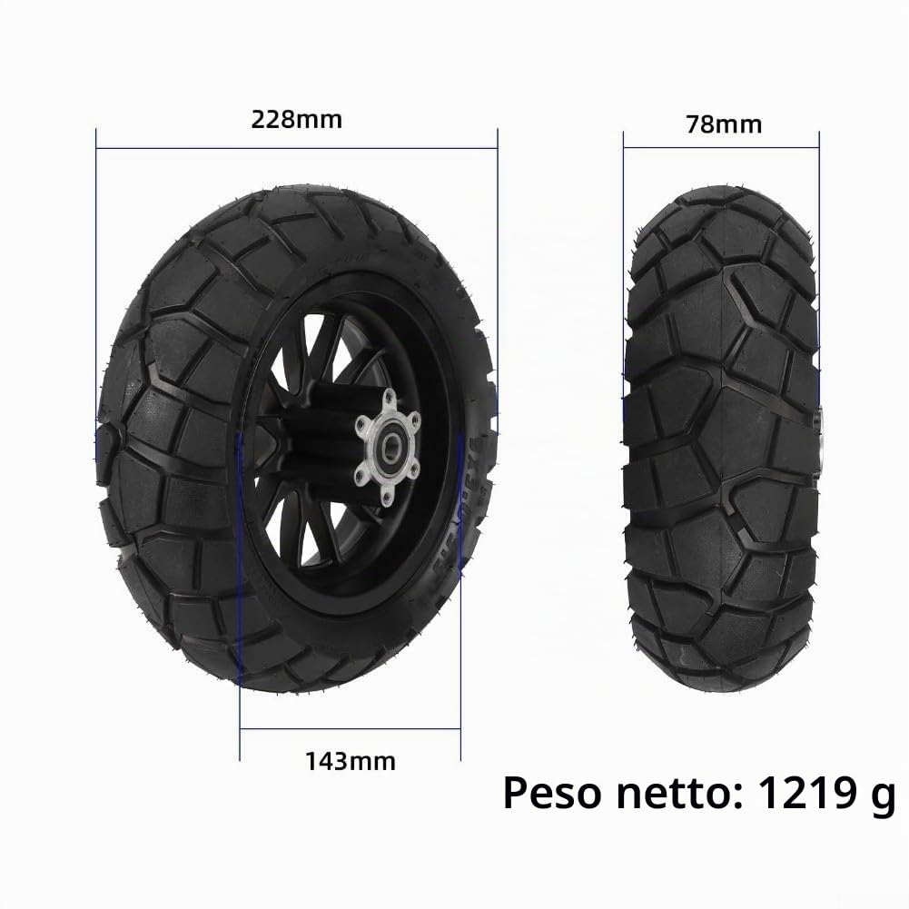 Mozzi ruota anteriore e posteriore, per scooter elettrici Kukirin G2 Pro DB, con pneumatici a vuoto 9 x 3,0-5,5 (ruote nere)