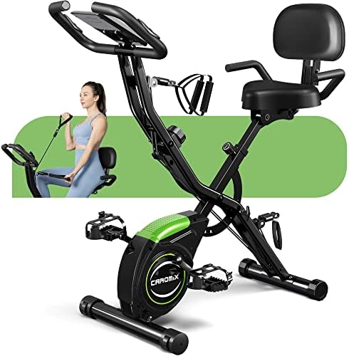 Caromix Folding Exercise Bike, 4 in 1 Stationary Bike 16-Level Magnetic Resistance Cycling Bicycle Upright Indoor Cycling Bike for Home Workout 330LB Capacity