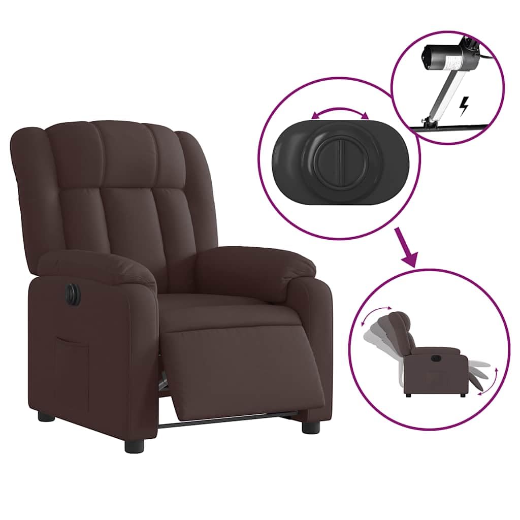 Poltrona relax elettrica in tessuto marrone scuro con tasca laterale e 135