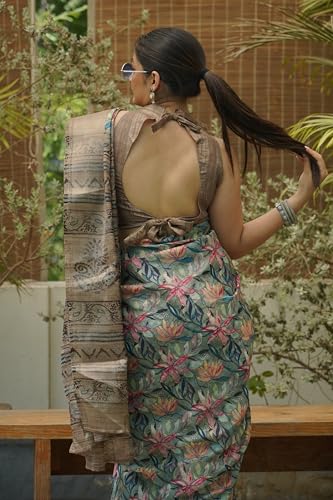 Image of MIRCHI FASHION Women Saree Cotton Blend Kalamkari Printed | Comfortable Office and Regular Daily Use Sari with Unstitched Blouse Piece