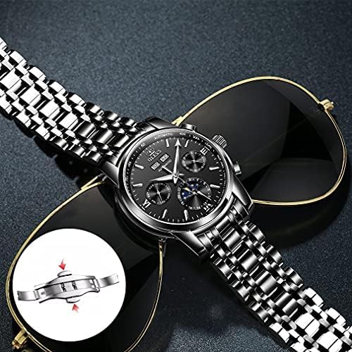 Vista 4 de OLEVS Reloj de pulsera para hombre, diseño de esqueleto, automático, de lujo, con cara grande, multicalendario, de acero inoxidable, impermeable