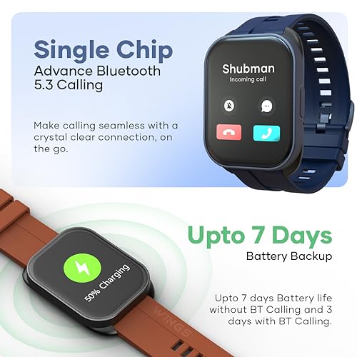 Image of Wings zaisia Urbana Smartwatch with 2.01A inch IPS LCD Screen, Digital smartwatch Android smartwatch with Ai Voice Assistant, IP68 Water & Dust Resistant.