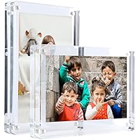 WOUMON Marco de Fotos Acrílico de 10 x 15 cm, Transparente Marco de Imagen de Doble Cara Magnético, Pantalla de Escritorio - Paquete de 2 (Estilo1)