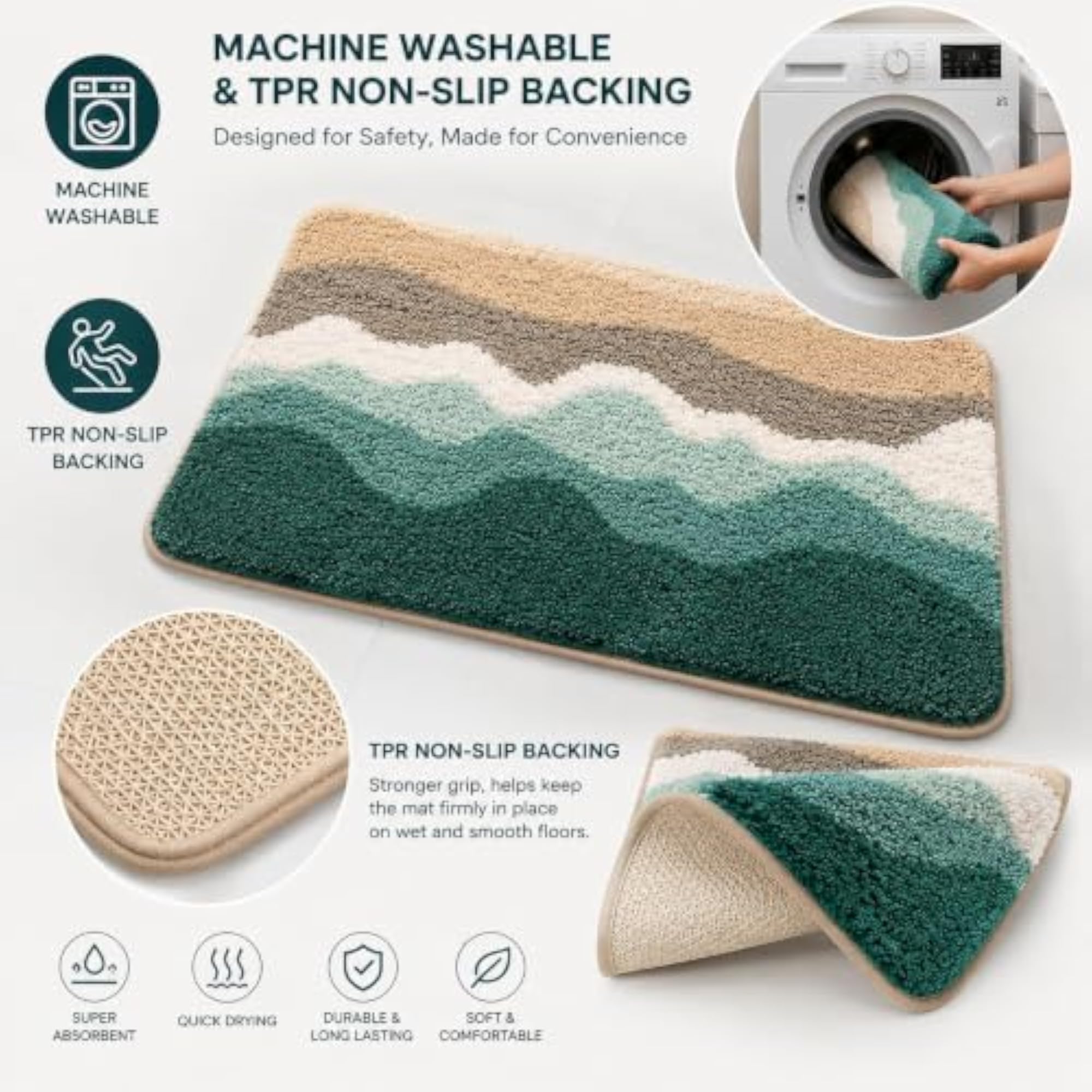Microfiber Striped Rectangle Shaped Anti-Skid Bath Mats