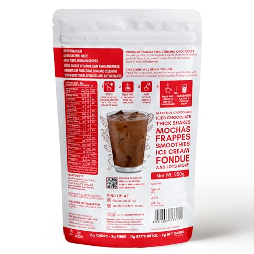 Image of COCOSUTRA LITE - SUGAR FREE Drinking Chocolate Mix - Hazelnut | Zero Sugar, Low Carb, Low Calorie | Stevia & Erythritol based | Keto Friendly Hot Chocolate | Vegan | Enjoy hot or cold | 200 g