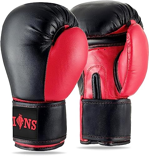 Image of Lions Pro Boxing gloves - Punch Bag Mma Training Sparring Mitts (Injection Red, 10oz)
