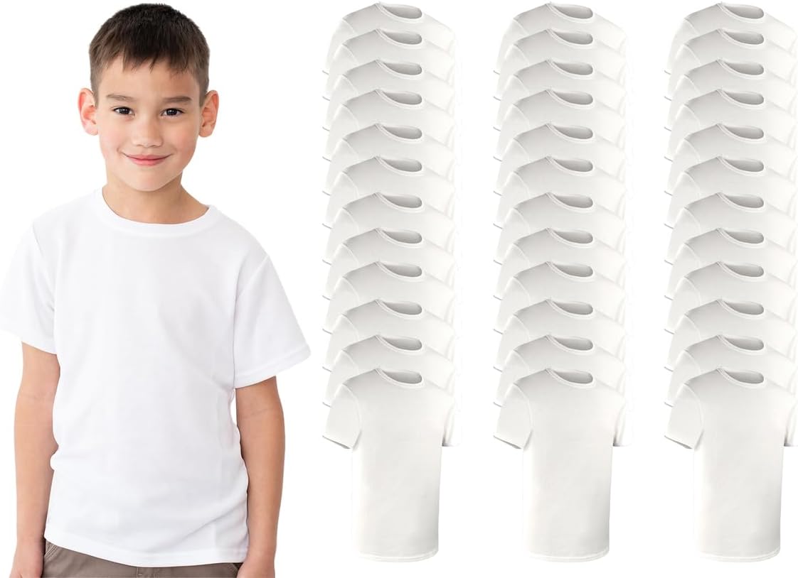 36 Pack Boys Cotton Undershirts in Bulk, Crew Neck, Kids Under Shirt Layer Donations Homeless Shelters Wholesale