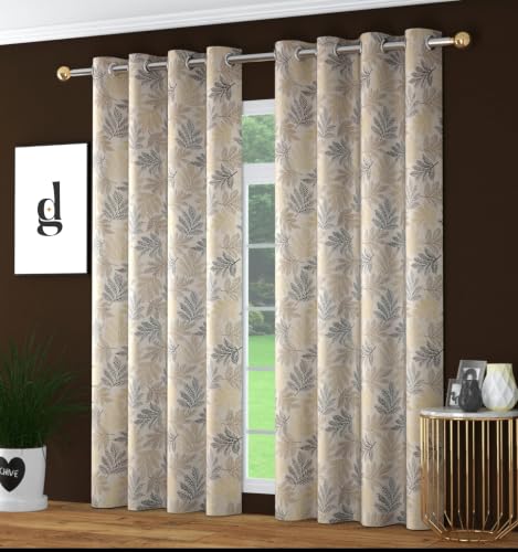 Image of HOME UTSAV Premium Jute Curtains for Long Door 8 feet Leaf Pattern Room Darkening Curtain | Pack of 2 | Jacquard Fabric | Chocolate