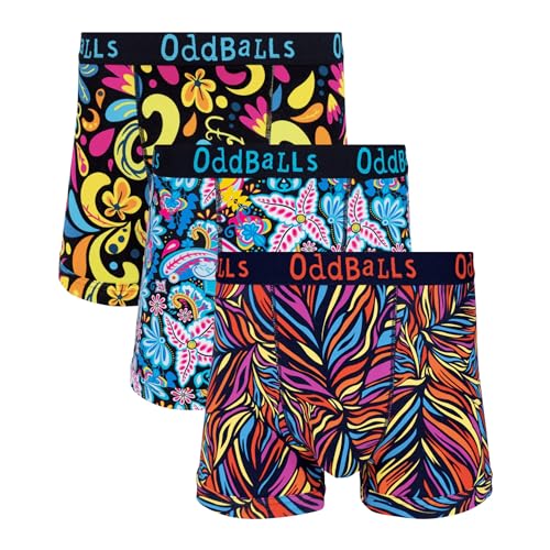 OddBalls Mens Boxers Multipack 3 Classic Fit Cotton Boxer Shorts Underwear with Elastic Waistband Breathable Soft Mens Boxer Briefs (UK Alpha L Regular Regular Botanics Bundle)