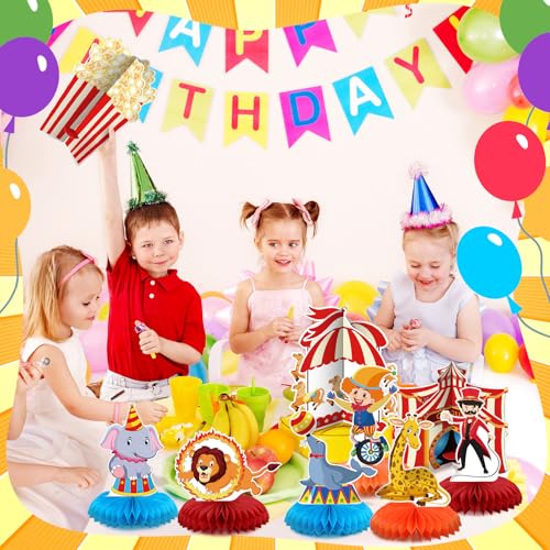 Image of 12 Pcs Carnival Party Decorations Circus Theme Party Decorations Carnival Circus Honeycomb Table Centerpieces for Home Office Birthday Honeycomb Supplies Decor