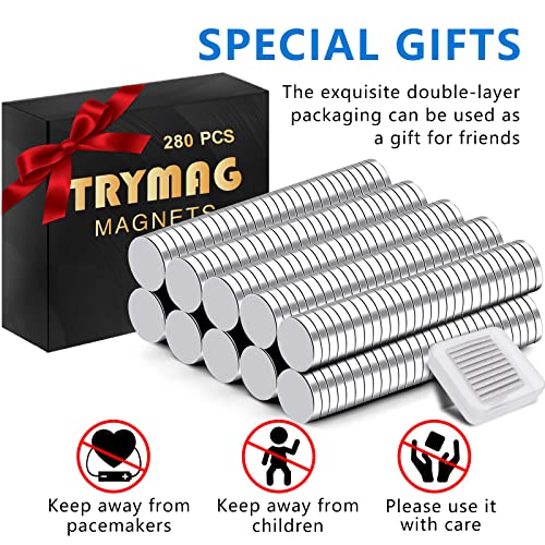 TRYMAG 280Pcs Strong Neodymium Magnets, Rare Earth Round Fridge Magnets for Whiteboard, Office, DIY, Science, Photo - Come with a Storage Case - Image 4