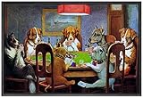 IDEA4WALL Framed Canvas Print Wall Art Dogs Playing Poker Animals Wildlife Illustrations Modern Art...