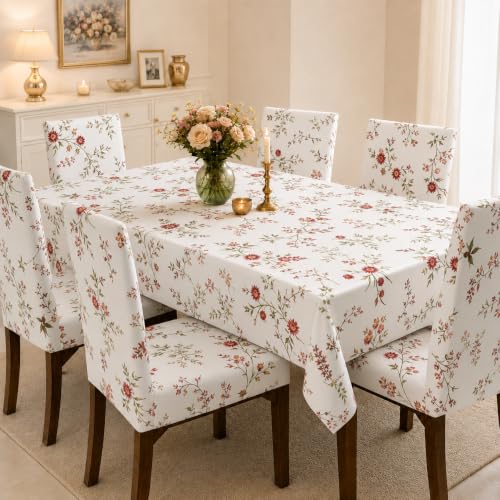 Image of Cloth Fusion Dining Table Cover with 6 Chair Covers, 6 Seater Table Cloth | Table cover and every chair cover in one matching print; 4-way stretch chair covers; 6 designs; washable, not PVC