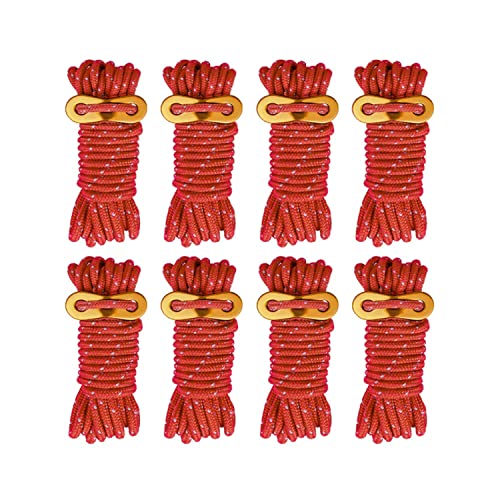 Smithok 8 Pack High-Reflective Guy Lines 4mm Tent Cords High-Strength Lightweight Camp Ropes with Aluminum Adjuster Tensioner for Tent, Tying Down Tarps, Camping, Outdoor Packaging (Red, 13ft)