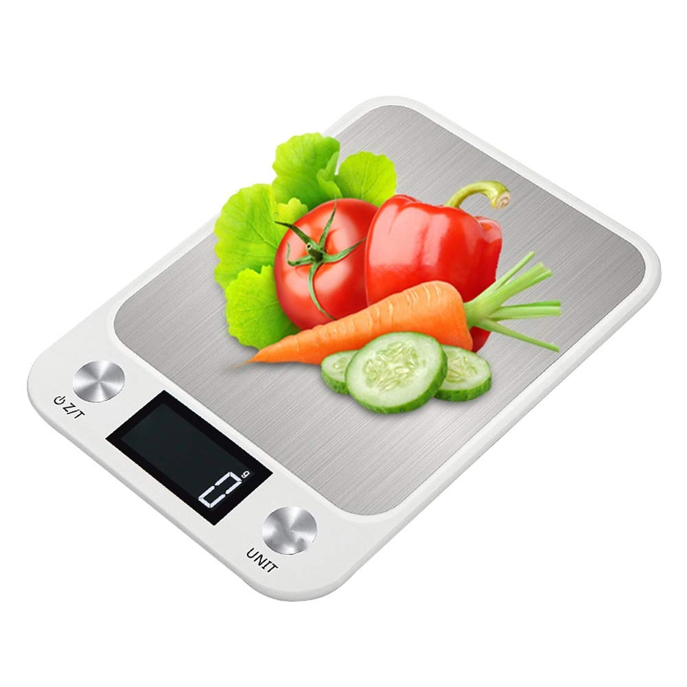 Cyfrowa waga kuchenna ze stali nierdzewnej 10 kg do 5 kg, wodoodporna waga elektroniczna o wysokiej precyzji 1 g, waga do pieczenia żywności (biała 10 kg/1g)