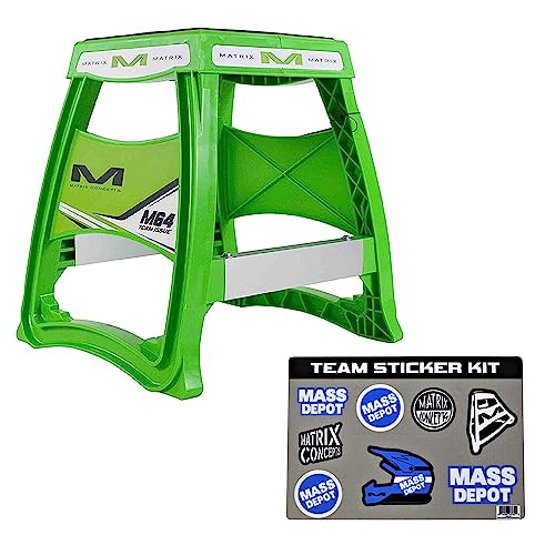 Matrix Concepts M64 Elite Stand Lightweight Polycarbonate Construction with Anti-Flex Support for Off-Road, Motocross, & Supercross Includes Sticker Pack (Green)