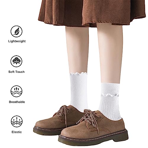 Image of UTTPLL Womens Cotton Crew Socks Ruffle Turn-Cuff Fashion Princess Lettuce Ankle Socks Athletic Thin Gift Dress Socks