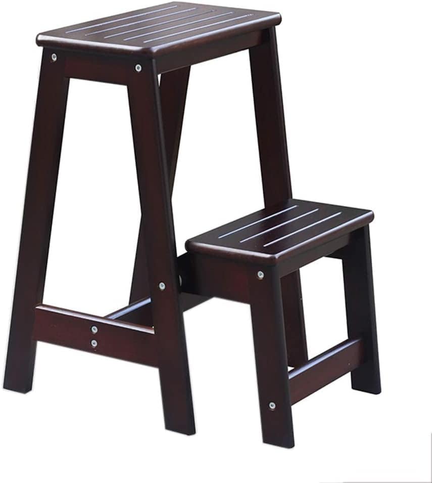 OKUOKA Folding Portable Ladder Portable Step Stool, Wooden 2-Step Ladder, Non-Slip, Multi-Function, Library Bedroom Living Room, Easy to Store, Shoe Bench, Storage Shelf,D (C) (B)