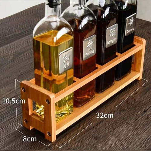 Pssopp Oil Bottle Rack,Wooden Kitchen Spice Organizer Shelf Rack with Anti Slip Rubber Pad 4 Hole Olive Oil Dispenser Shelf Oil Bottles Storage Shelf for Kitchen Cabinet (Square Slots) - Image 3