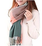 Women's Scarf, Fashion Long Shawl Big Grid Winter Warm Lattice Large Cashmere Scarf (A)