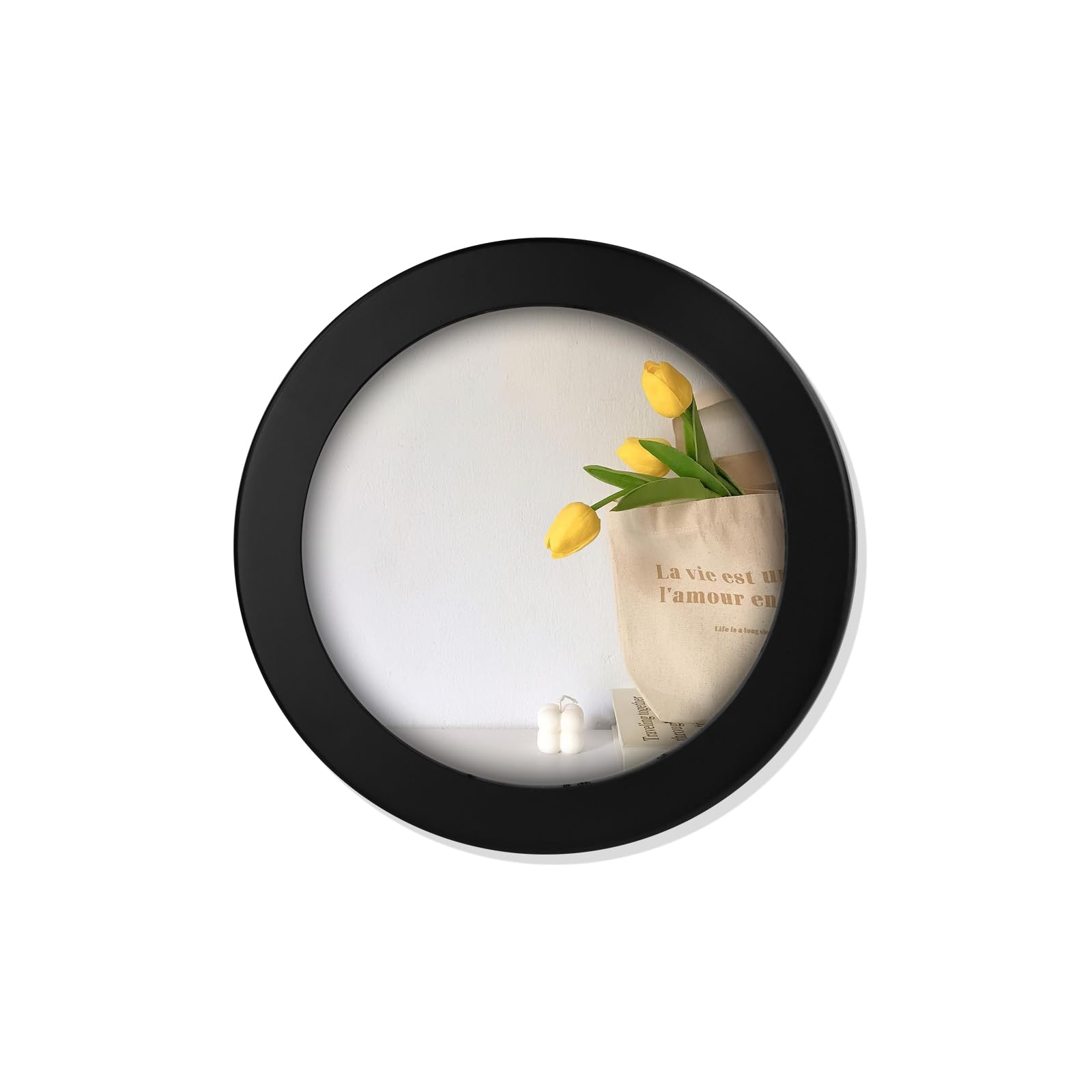 FuninCrea Round Picture Frames Small Photo Frame Poster Frame for Wall and Tabletop, Creative Wall Mounted Decorative Frames for Photography Works, Art Painting, Photos (Round, Black, 7 inch)