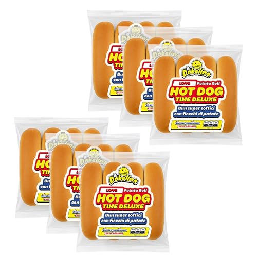 Mr.Dobelina Panecillos de patata para perritos calientes, 6 paquetes 4x60g y 16cm, blandos y dorados, sin lactosa, ideales para perritos calientes al estilo americano, sin conservantes ni aditivos