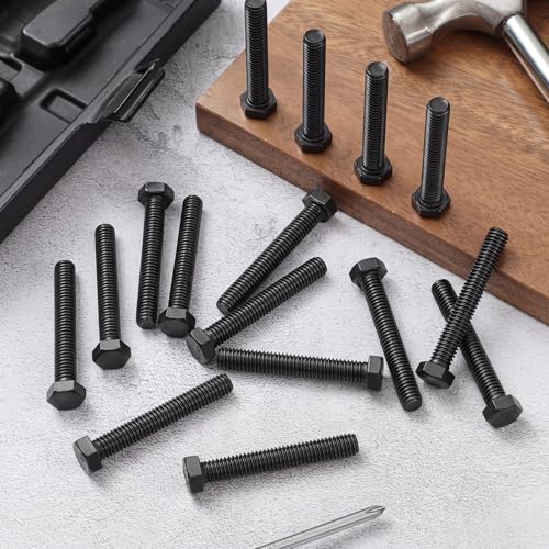 Image of Zonon 50 Pcs 3 /8-16 x 2-1 /2 inch Hex Head Screw Bolt 18-8 (304) Stainless Steel Hexagon Bolts, Fully Threaded, Plain Finish, External Hex Drive (Black)