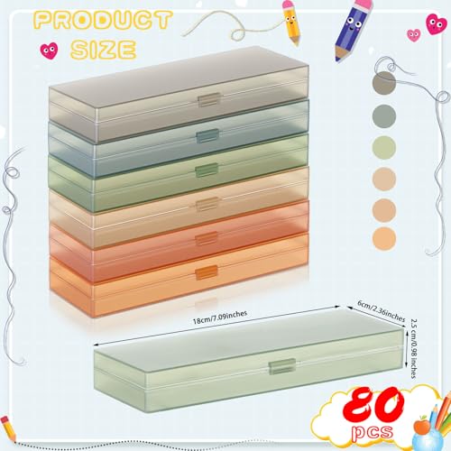 Image of Fainne 80 Pieces Back to School Plastic Pencil Boxes Pencil Case Bulk Frosted Clear Multi Colored Pens Holder Stackable Container with Lid & Snap for Stationery Office Classroom(Morandi Color)