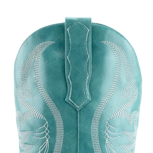 Image of KaroNairy Cowboy Boots for Women Mid Calf Western Cowgirl Boots Embroidered Pointed Toe Chunky Heel Country Concerts,Turquoise