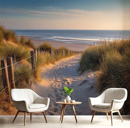Mural Decorativo Sepia de Playa para Crear un Salón Relajante con Papel Pintado 3D Paisaje Vintage 2