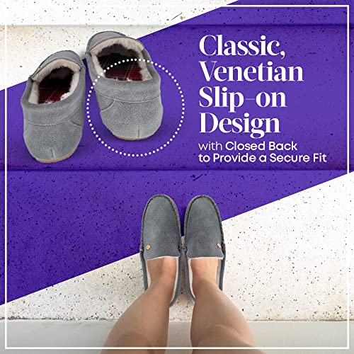 Life is Good Women's Slippers, 302795W - Suede Close Back Indoor/Outdoor Venetian Moccasin Slip-Ons Slipper with Faux Fur or Plaid Lining Cushioned Footbed & EVA Outsoles 6