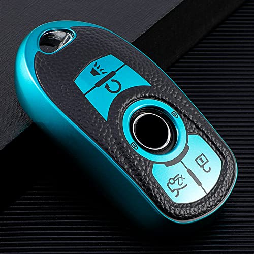 Image of for Buick Key Fob Cover Soft TPU with Leather Keychain Key Case Shell Full Protective Cover Compatible with Buick 2015-2023 GL8 Verano Enclave Regal Lacross Encore Envision 6 Button, A Green