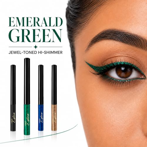 Image of Parul Garg Beauty PARIE Black Matte, Emerald Green, Sapphire Blue & Bronze Brown Shimmer Liquid Eyeliners Pack of 4| Waterproof, Long-Lasting & Quick-Drying | Precision Applicator | Enriched with Argan Oil | Intense Shimmer Finish | 3 ml