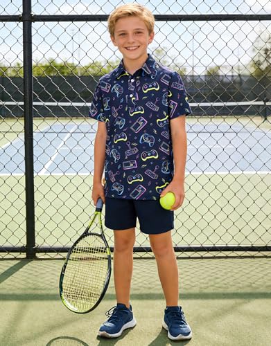 Cuddomper Boys Golf Polo Shirts Hawaiian Clothes Fashion Games Console Short Sleeve Size 7 Size 8 Kids Neon Cool School Uniform - image 3
