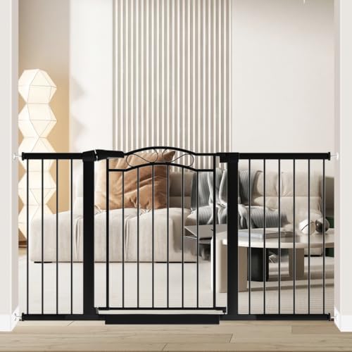 Image of Fairy Baby 57.1 inch-59.8 inch Extra Wide Baby Gates with Door, 58 59 Inches Child Gate for Todder Kids, Metal Pressure Mounted Pet Dog Gate, Walk Thru Safety Gate for Doorway Stairs, Black