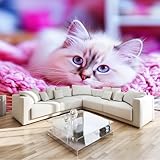 Fototapete Wandgemälde Hochauflösend Tiere Niedlich Kätzchen, Rosa Tapete 300 X 210 Cm Für Schlafzimmer Wohnzimmer Tv Hintergrund Oder Kinderzimmer - Wanddekoration Vlies (Nicht Selbstklebend)